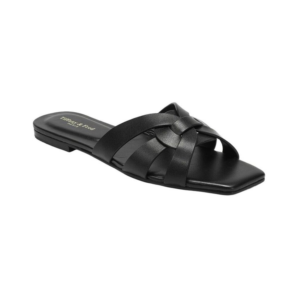 Tiffany & Fred Paris Leather Slide Sandal, Black